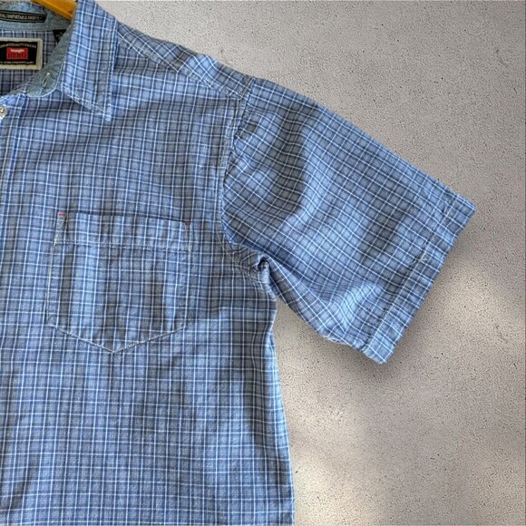 Wrangler HERO Blue Plaid Short Sleeve Button Up Shirt Menswear Casual LARGE - Picture 3 of 9
